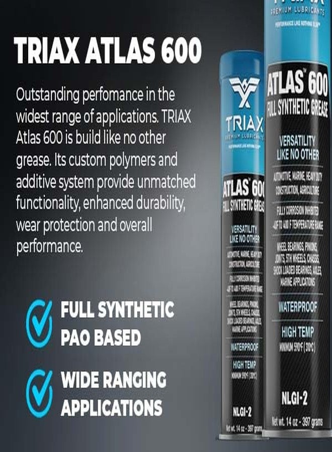 TRIAX Atlas 600 - Full Synthetic Grease - Ultra Duty - All 5th Wheel, Bearings, Joints, Pivots, Bolts - Super Adhesive - Marine - Wide Temp Range -40 F to 450 F - 14 Ounce Cartridge (1 Tube) - Image 2
